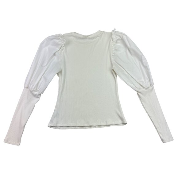 Anthropologie-Sunday in Brooklyn White Ribbed Ruffle shoulder Top Women's sz M - Picture 3 of 9